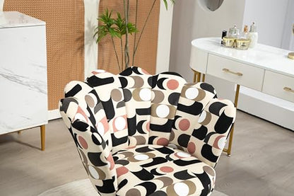 Comfy Home Office Task Chair with Wheels, Cute Modern Upholstered Velvet Seashell Back Adjustable Swivel Vanity Desk Chair, for Women,for Girls, Living Room, Bedroom（Geometric Figure