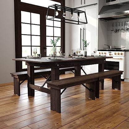 HERCULES 7' x 40" Rectangular Antique Rustic Solid Pine Folding Farm Table, Mahogany