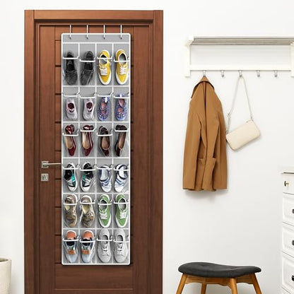 24 Pockets Clear Over the Door Shoe Organizer, Gray, view 3