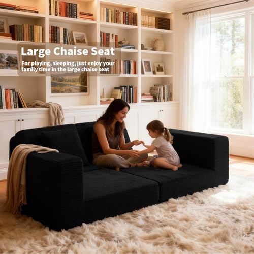 Modular Sectional Sofa, Modern Modular Sofa Couch with Deep Seat，Comfy Cloud Couch, Sectional Couches for Living Room, Bedroom and Apartment，2-Seater，Black