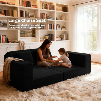 Modular Sectional Sofa, Modern Modular Sofa Couch with Deep Seat，Comfy Cloud Couch, Sectional Couches for Living Room, Bedroom and Apartment，2-Seater，Black