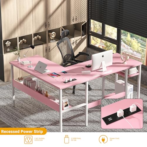 Reversible L Shaped Desk with Magic Power Outlets and USB Charging Ports, view 6