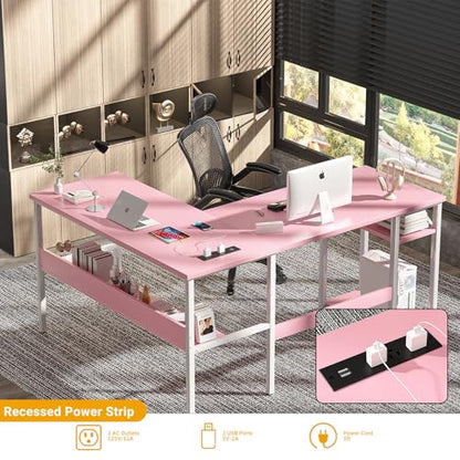 Reversible L Shaped Desk with Magic Power Outlets and USB Charging Ports, view 6