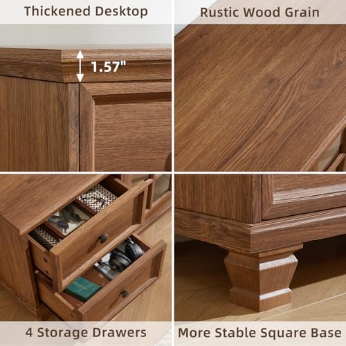 Farmhouse TV Stands for Living Room, Brown, view 6