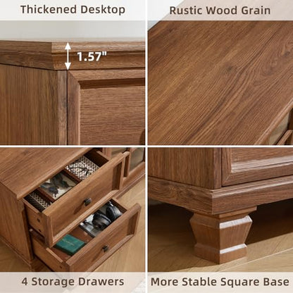 Farmhouse TV Stands for Living Room, Brown, view 6