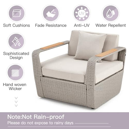Patio Furniture Set, Oversized 7-Seat Outdoor Sectional with Ottoman and Coffee Table, Wicker Rattan Patio Sofa Set with 5" Thick Removable Cushions for Garden, Porch, Backyard, Light Gray