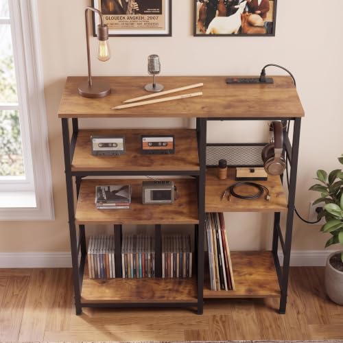 Record Player Stand with 300+ Vinyl Storage Shelves, Rustic Brown, view 7