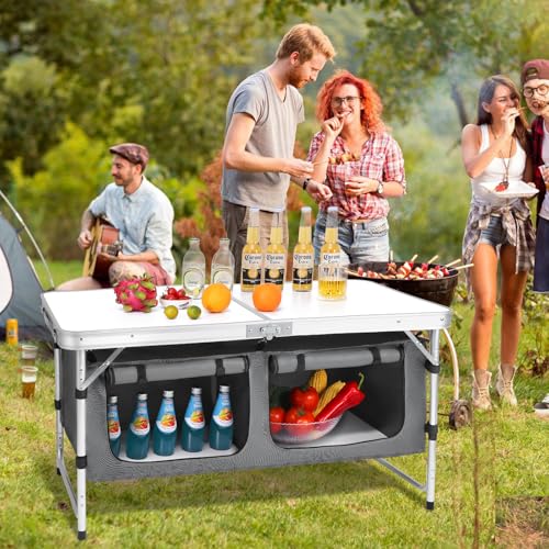 Camping Folding Aluminum Table with Adjustable Legs for Outdoor Travel Beach, Backyards, BBQ, Party and Picnic Foldable Table