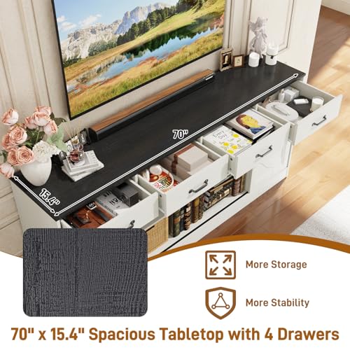 70" Large Farmhouse Tall TV Stand for 85/80/75/70 Inch TVs,4 Drawers,Multi, view 4