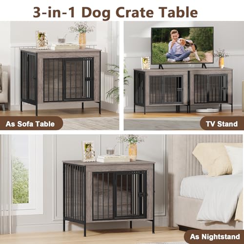 28.15" Dog Crate Furniture for 1 or 2 Dogs, Oak Grey, view 5
