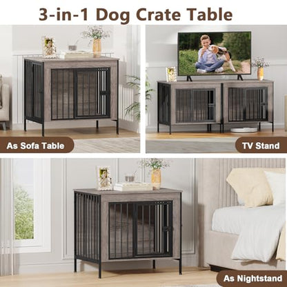28.15" Dog Crate Furniture for 1 or 2 Dogs, Oak Grey, view 5