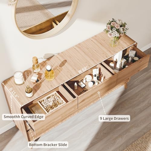 9 Drawer Mid Century Modern Dresser for Bedroom Chest of Drawers for Closet, view 7
