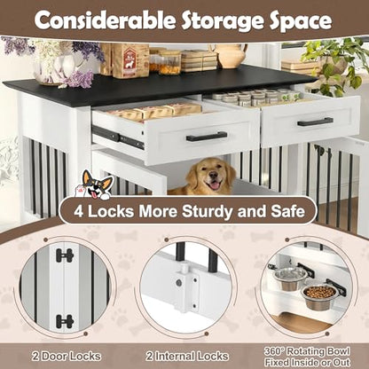 Dog Crate, 45 Inch Large Dog Crate Furniture with 2 Storage Drawers, view 5