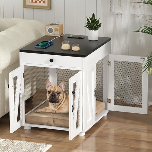 Dog Crate Furniture, Wooden Dog Kennel End Table with USB Charging Station, view 6
