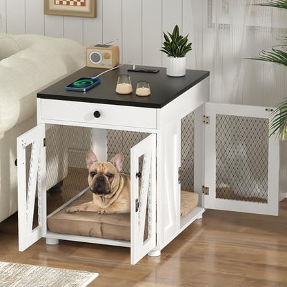 Dog Crate Furniture, Wooden Dog Kennel End Table with USB Charging Station, view 6