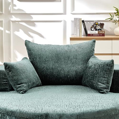 Green Round Barrel Accent Chair, Textured Polyester Upholstered Lounge Chair with 3 Throw Pillows, Modern Comfy Single Sofa for Living Room Bedroom Reading Nook Home Office