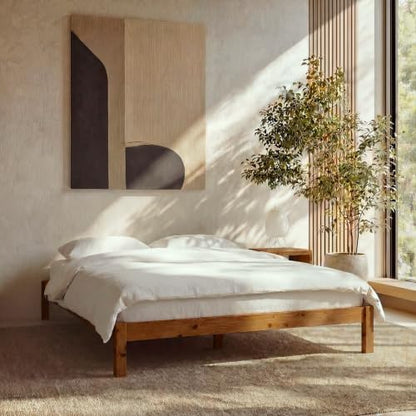 Queen Bed Frame Classic Solid Pine Wood Platform, Noise Free, Under Bed Storage, view 2