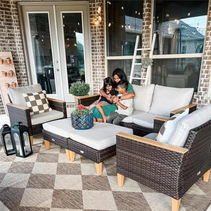 Wicker Patio Furniture Set, Outdoor Rattan Sectional Sofa 7 Piece Patio Conversation Set with 2 x Corner Sofa, 2 x Single Chairs, 1 x Armless Couch, 2 x Ottoman for Deck, Backyard