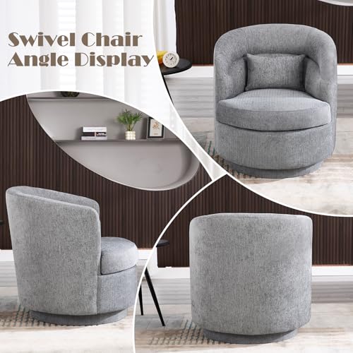 Swivel Accent Chair, 360 Degree Round Swivel Barrel Chair with Pillow, Upholstered Comfy Barrel Armchair Single Club Sofa Chair for Living Room,Bedroom, Reading Room, Dark Grey