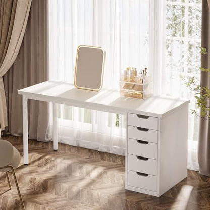 Tribesigns Modern Simple Computer Desk, 47 Inches PC Desk with 5 Reversible Drawers, Rustic Brown Study Writing Table Workstation for Home Office Small Spaces (All White)