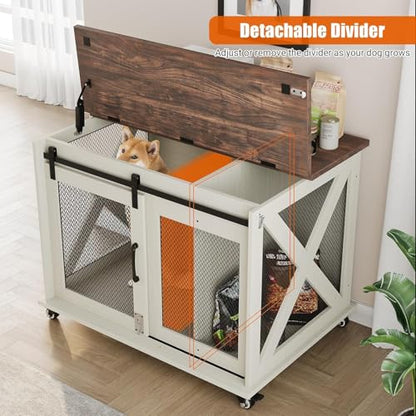 37'' Dog Crate Furniture, Flip Top Dog Kennel with Sliding Barn Door, view 6