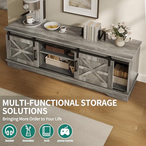 Farmhouse TV Stand for Living Room with Mount, Grey, view 6