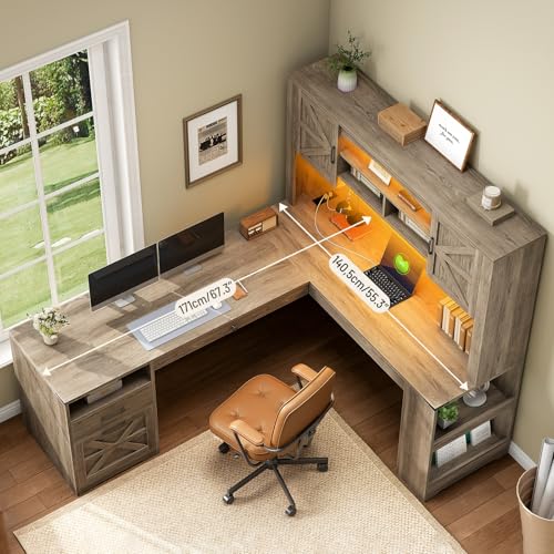 67'' L Shaped Executive Desk with Hutch, view 3