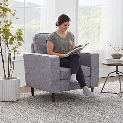 Lynnwood Upholstered Accent Chair - Living Room Furniture - Office - Bedroom - Mid-Century Modern Design - Armchair - Buttonless Tufting - Simple Assembly - Solid Frame - Light Gray