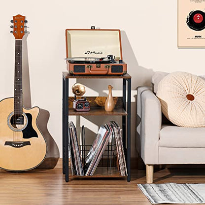 3 Tier End Table, Record Player Stand with Storage Up to 100 Albums, view 3