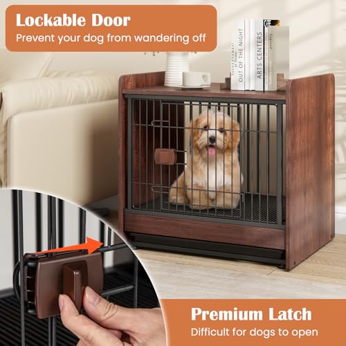 Dog Crate End Table, Wooden Dog Kennel Furniture with Removable Pull-Out Tray, view 6