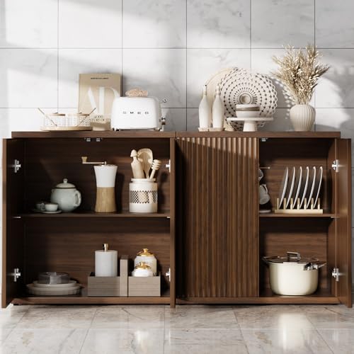 Fluted Buffet Cabinet with Storage Sideboard with 2 Doors& Adjustable Shelf, view 5