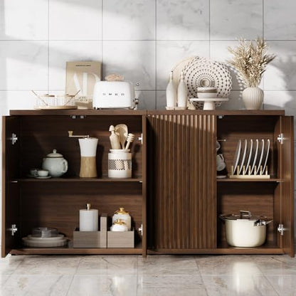 Fluted Buffet Cabinet with Storage Sideboard with 2 Doors& Adjustable Shelf, view 5