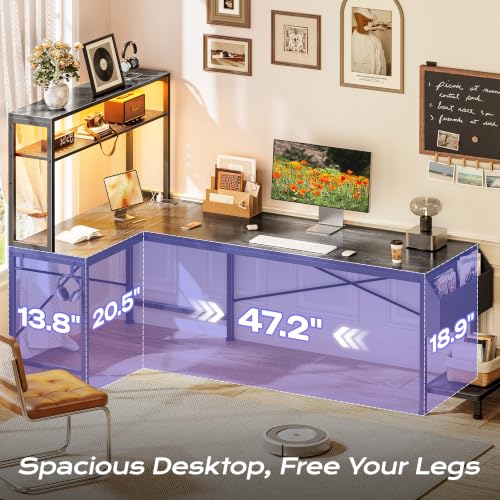 L Shaped Gaming Desk with LED Lights & Power Outlets, view 7
