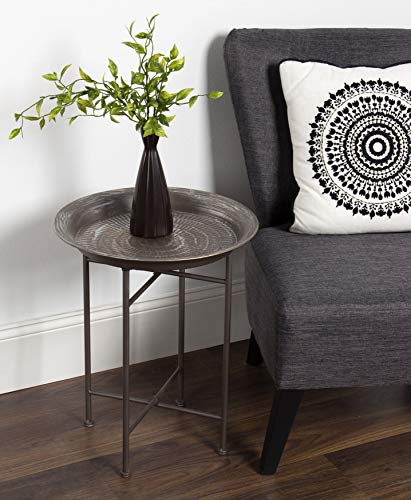 Mahdavi Hammered Metal Tray End Table, Pewter, 16.5 inch Diameter
