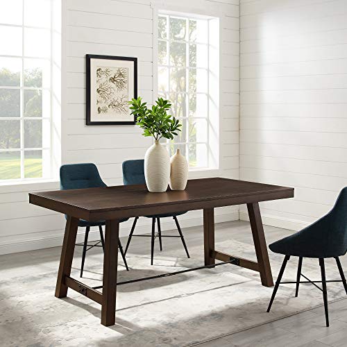Liam Rustic Farmhouse Trestle Style Dining Table, 70 Inch, Dark Brown Oak