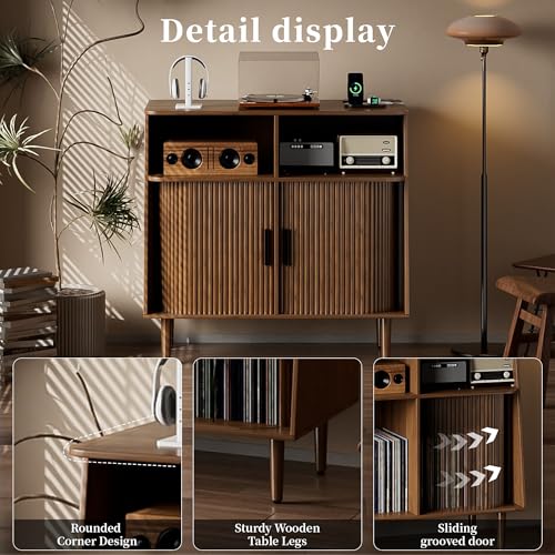 Record Player Stand with Vinyl Storage, view 6