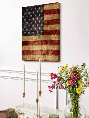 NuYeBiofx Independence Day USA Flag Canvas Wall Art Prints,30"x20" Framed Picture Artwork Vintage American Stars and Stripes Printed Canvas Oil Painting for Living Room Bedroom Office,Ready to Hang