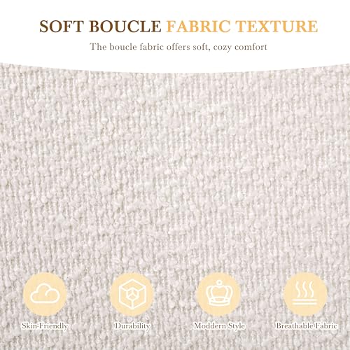Queen Size Platform Bed, Boucle Fabric Headborad and Bed Frame, view 6