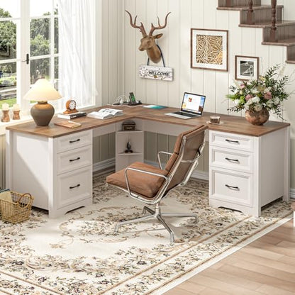 Wood L Shaped Executive Desk with 6 Drawers, view 2