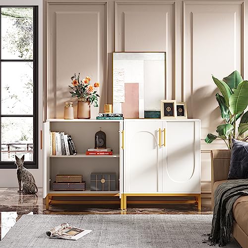 Modern Sideboards, Buffet Cabinet with 4 Doors and Adjustable Shelves (White), view 6