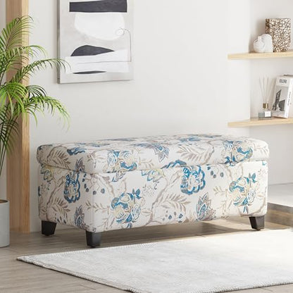 Nesbit Living Room Ottoman with Storage, Entryway Fabric Upholstered Storage Ottoman Bench, Rectangular Sofa Foot Stool, Bedroom End of Bed Bench, Shoe Organizer, Light Blue