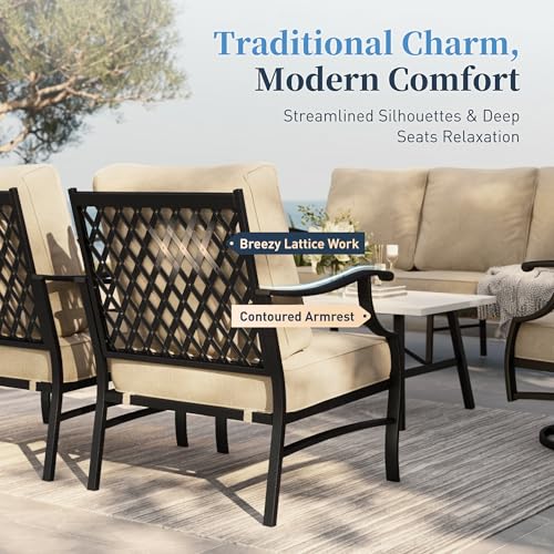 7 Piece Outdoor Patio Furniture Sets Metal Modern Outoor Patio Conversation Set with 5.75" Extra Thick Cushion for Deck Backyard