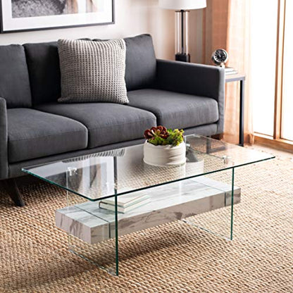 SAFAVIEH Kayley Wood Coffee Table, 43.3" Modern Glass/White COF7004E, view 3