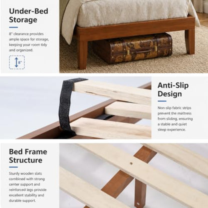 Brown Solid Wood Platform Bed Frame with Slat Support, view 6