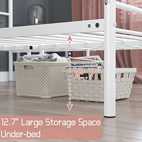 Full Size Bedframe Metal Bed Frame with Headboard and Footboard Mattress Foundation Support Platform Bed No Box Spring Needed, Popular Style White