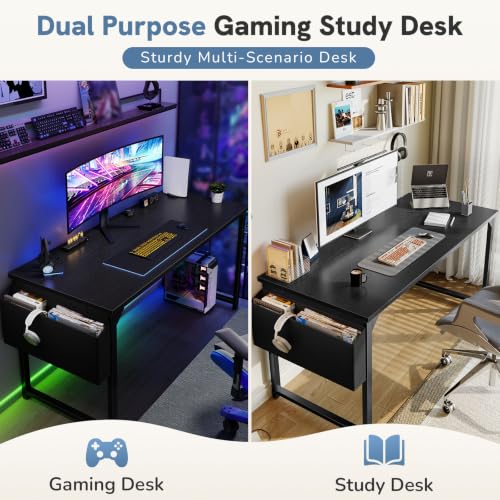 63" Computer Desk Home Office Desk, Gaming Desks, Black, view 5