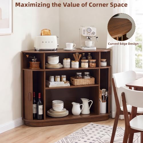 Fluted Corner TV Stand for 55"TV, Modern Corner Entertainment Center Walnut, view 7