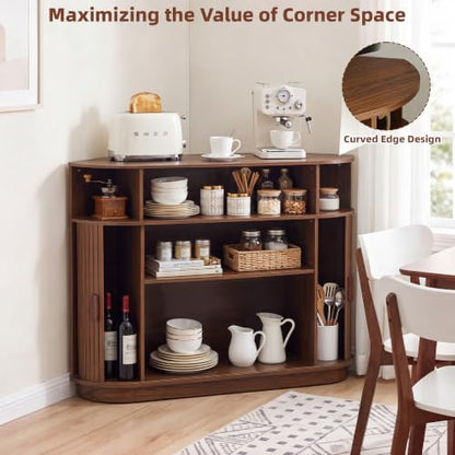 Fluted Corner TV Stand for 55"TV, Modern Corner Entertainment Center Walnut, view 7
