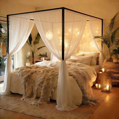 Canopy Bed Frame, Four Poster Platform Bed with USB Charging Station, view 2