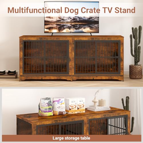86" Double Dog Crate Furniture, Corner Dog Kennel Furniture, view 7